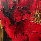 Abstract art with red, black, and gold colors