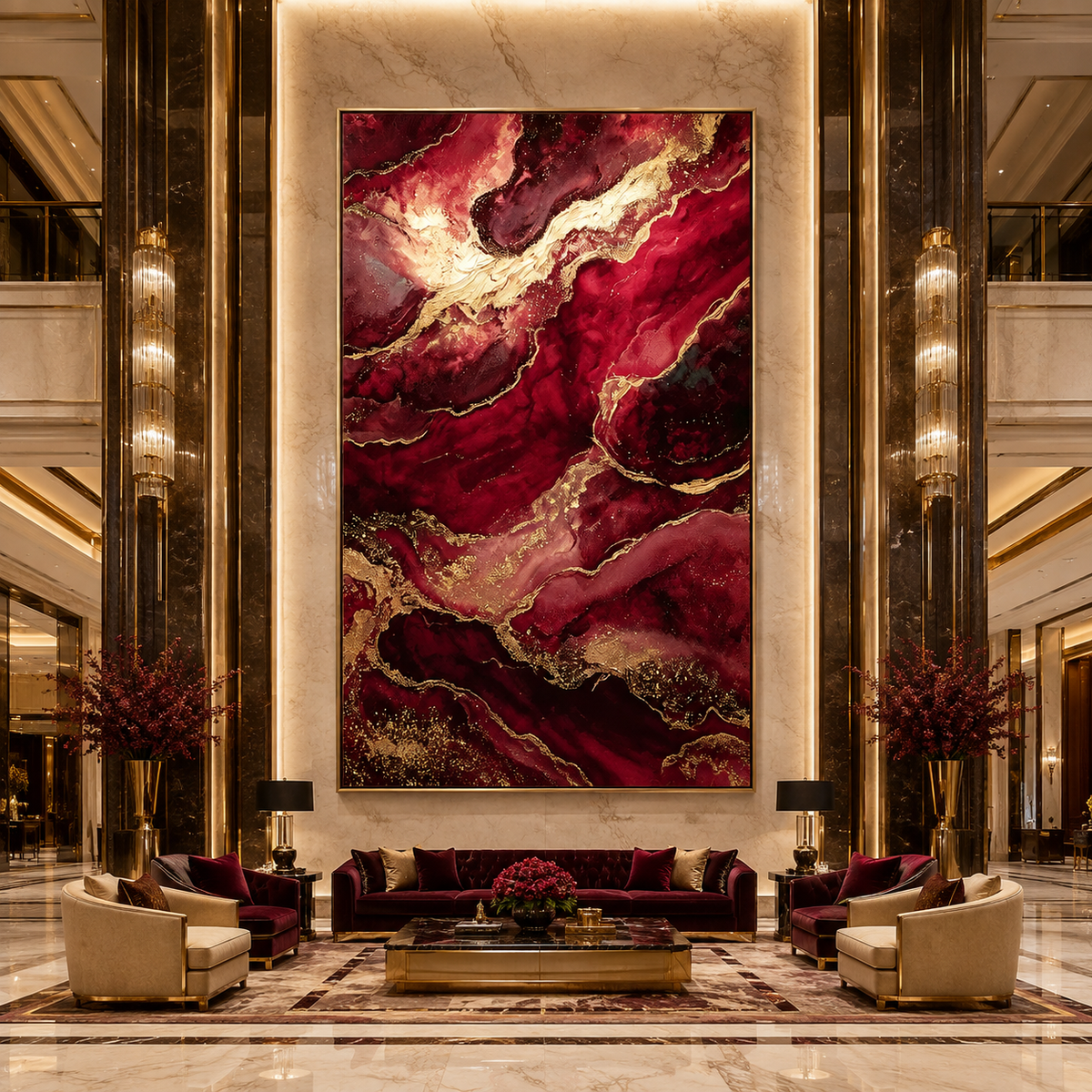 AVIORART Burgundy Waves Wall Art Canvas