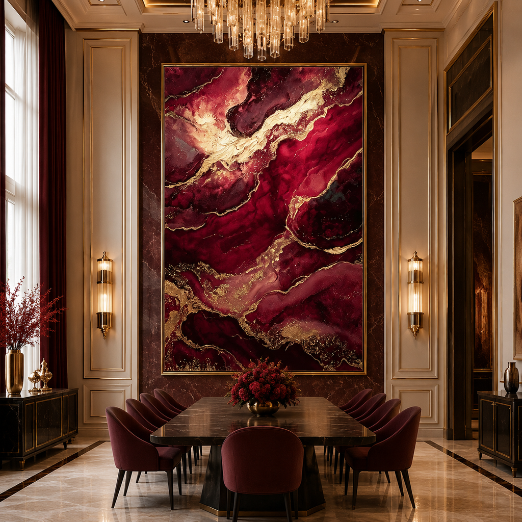 AVIORART Burgundy Waves Wall Art Canvas