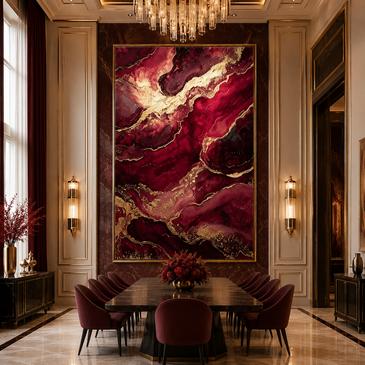 AVIORART Burgundy Waves Wall Art Canvas