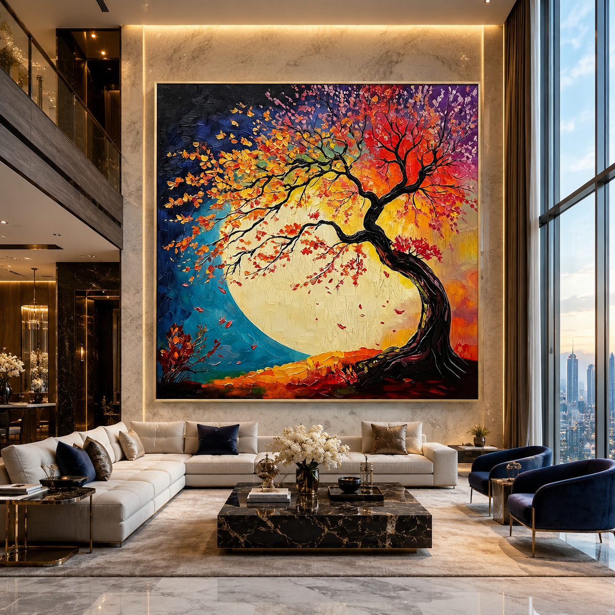 AVIORART Celestial Moonlit Tree Wall Art Canvas