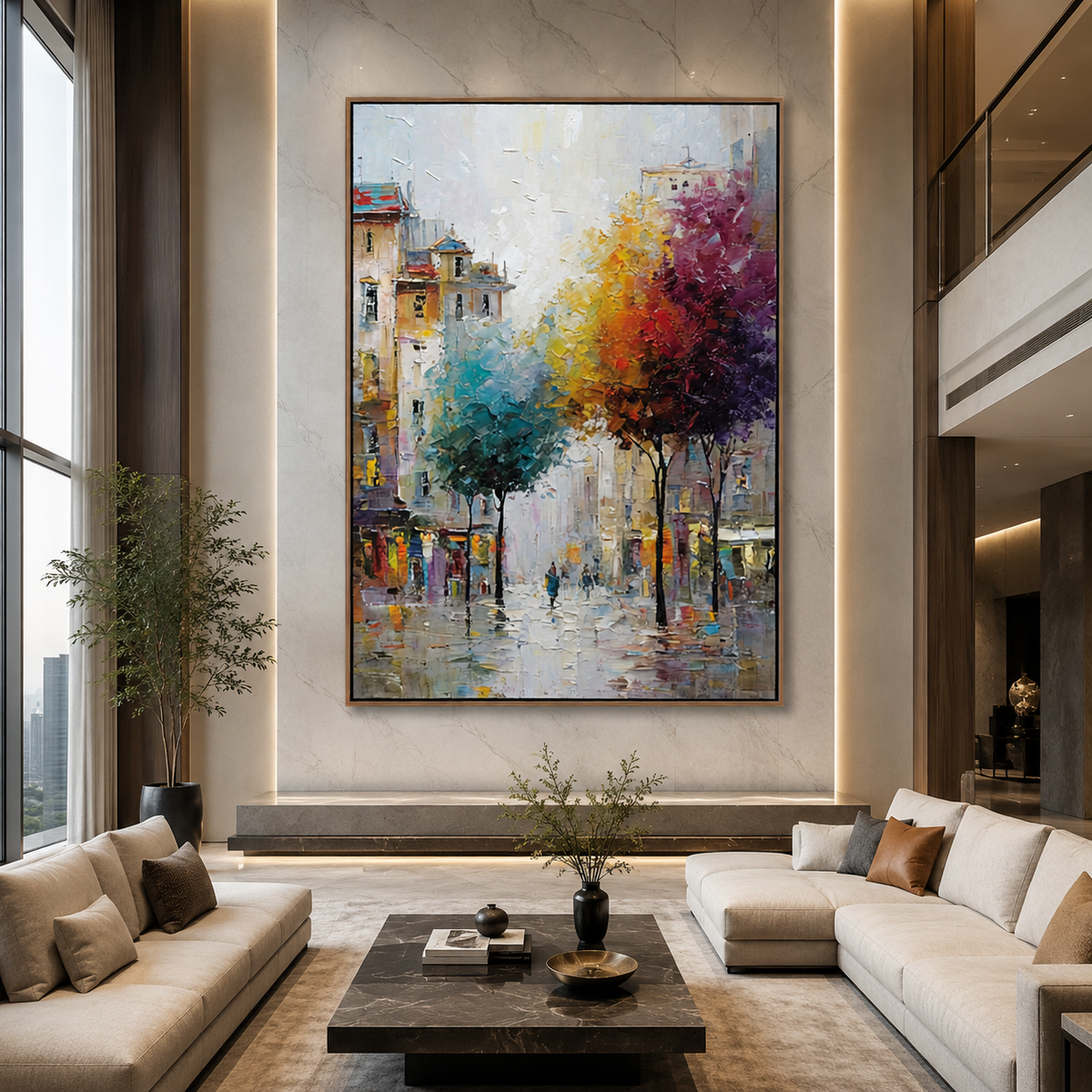 AVIORART Colorful City Trees Wall Art Canvas
