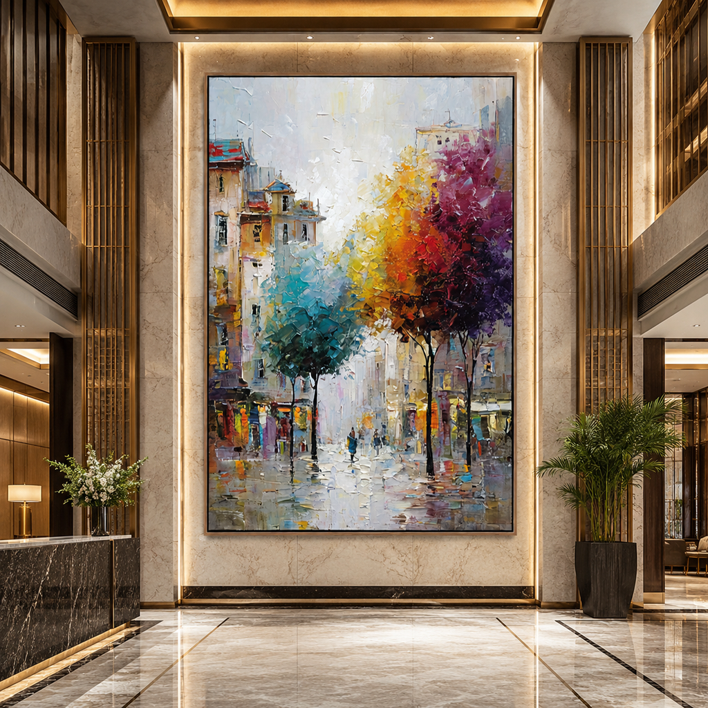 AVIORART Colorful City Trees Wall Art Canvas