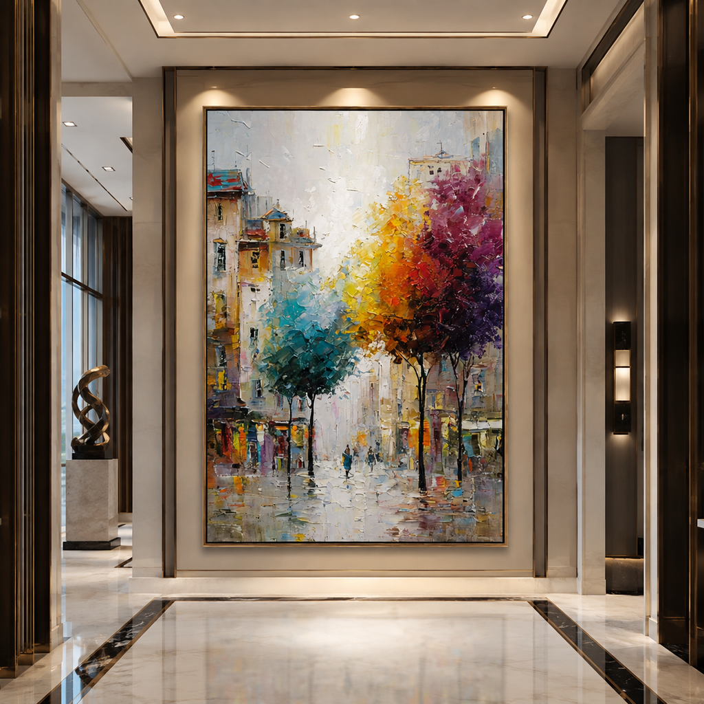 AVIORART Colorful City Trees Wall Art Canvas