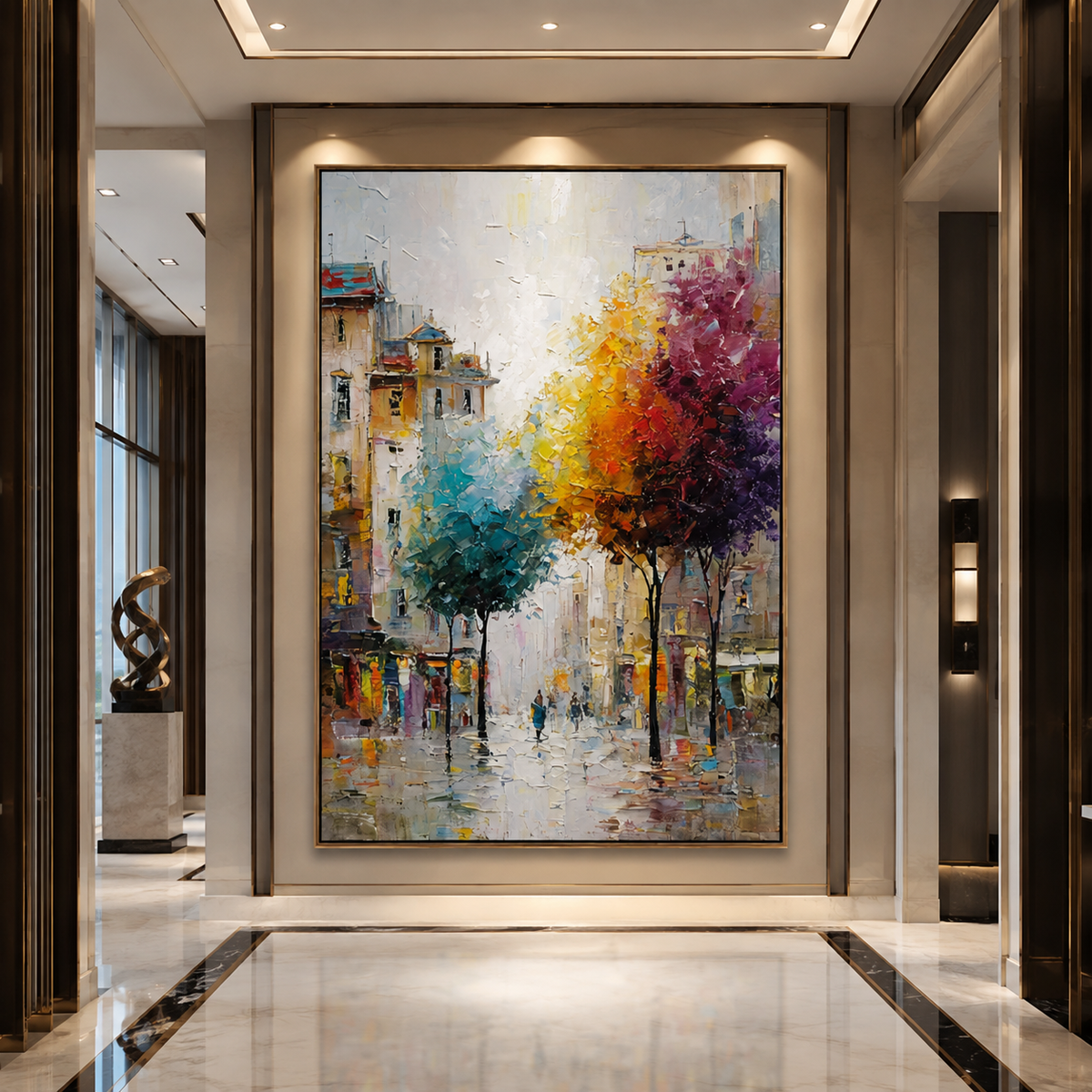 AVIORART Colorful City Trees Wall Art Canvas