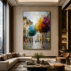 AVIORART Colorful City Trees Wall Art Canvas