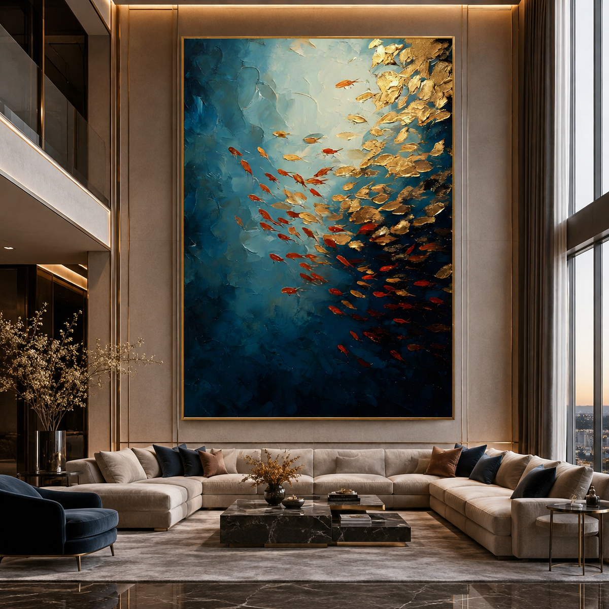 AVIORART Currents of Gold and Flame Wall Art Canvas