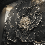 Abstract art piece with black and gold floral design on a dark background