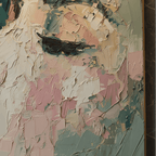 Abstract painting with textured brushstrokes in pastel colors