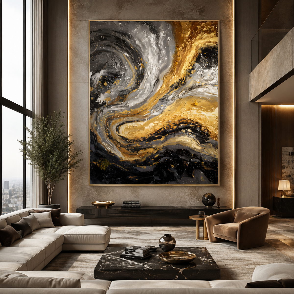 AVIORART Gold Marble Wall Art Canvas
