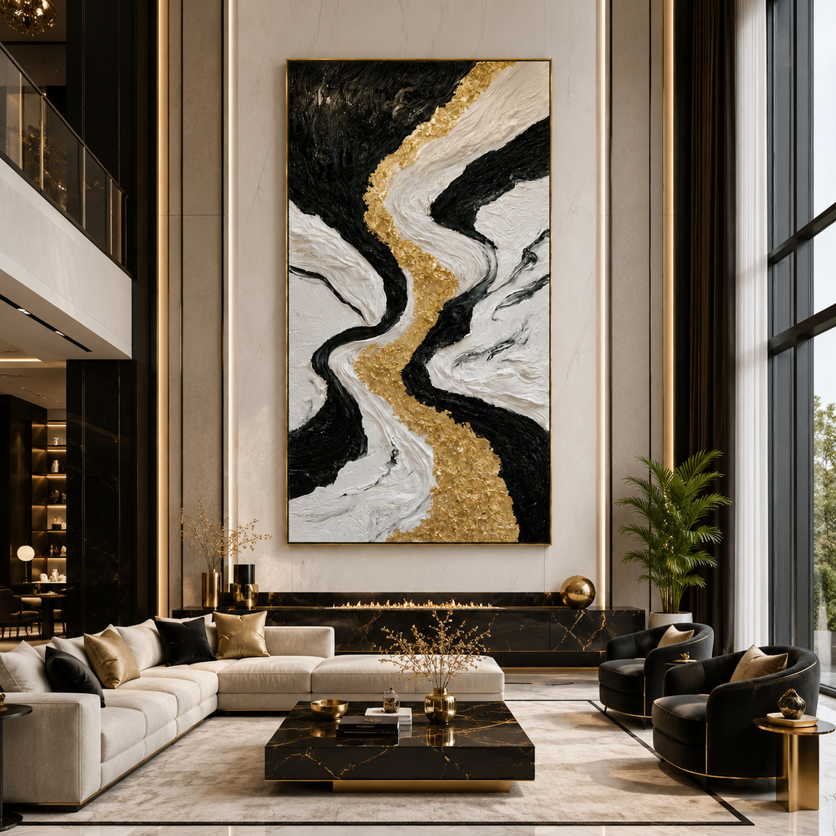 AVIORART Gold Stream Wall Art Canvas