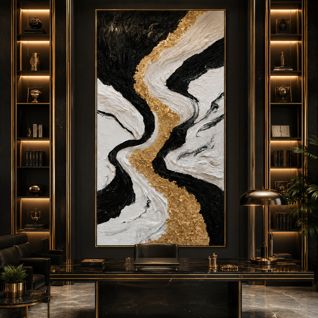 AVIORART Gold Stream Wall Art Canvas