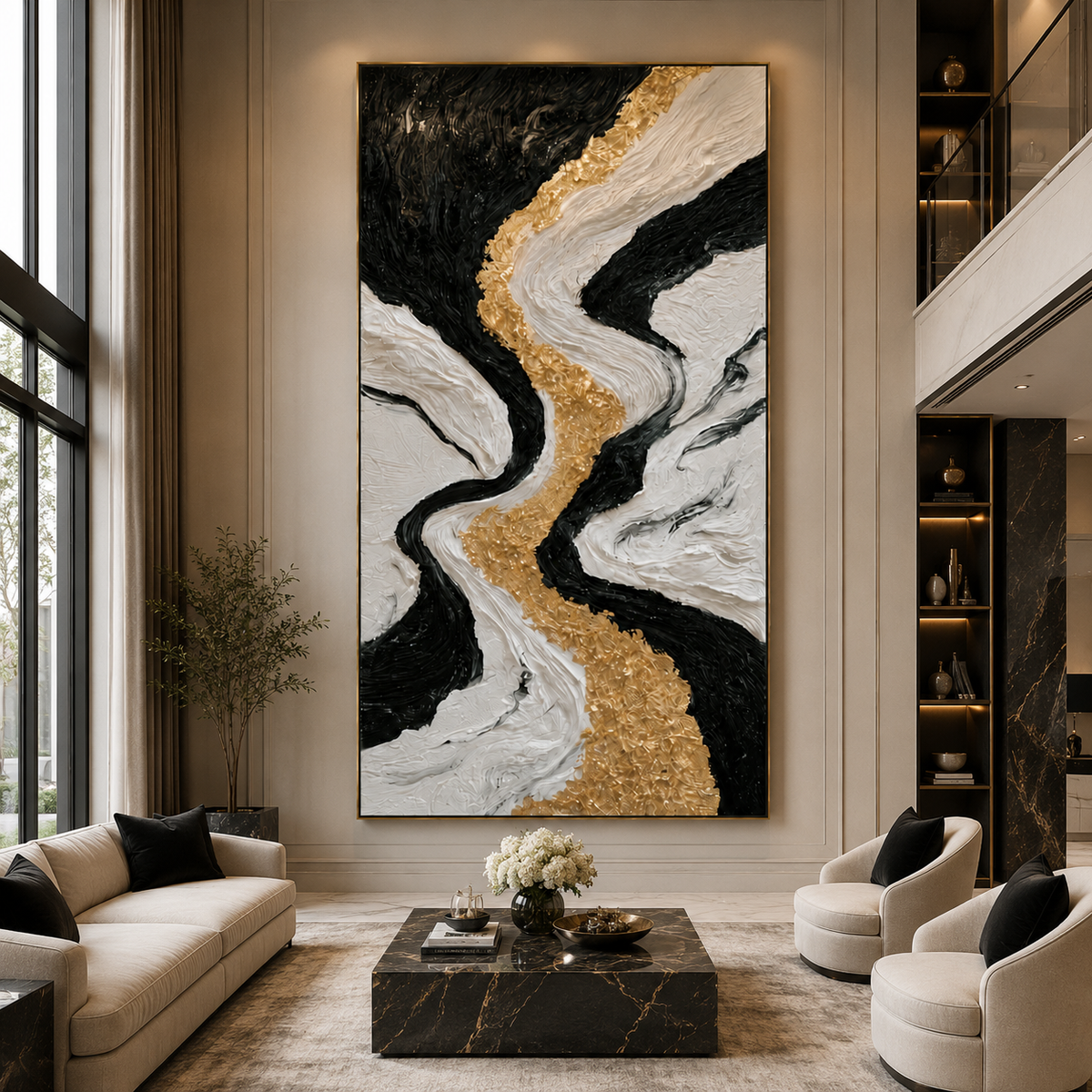 AVIORART Gold Stream Wall Art Canvas