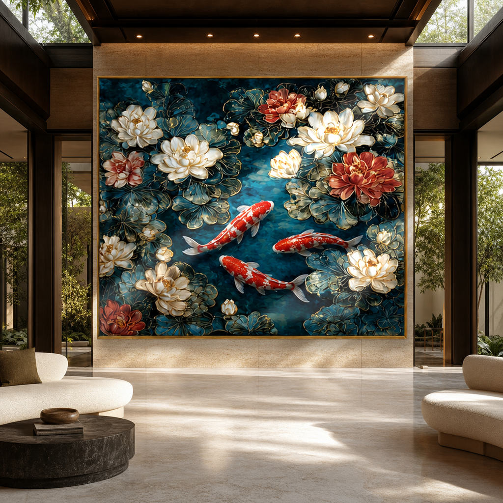 AVIORART Koi Lotus Wall Art Canvas