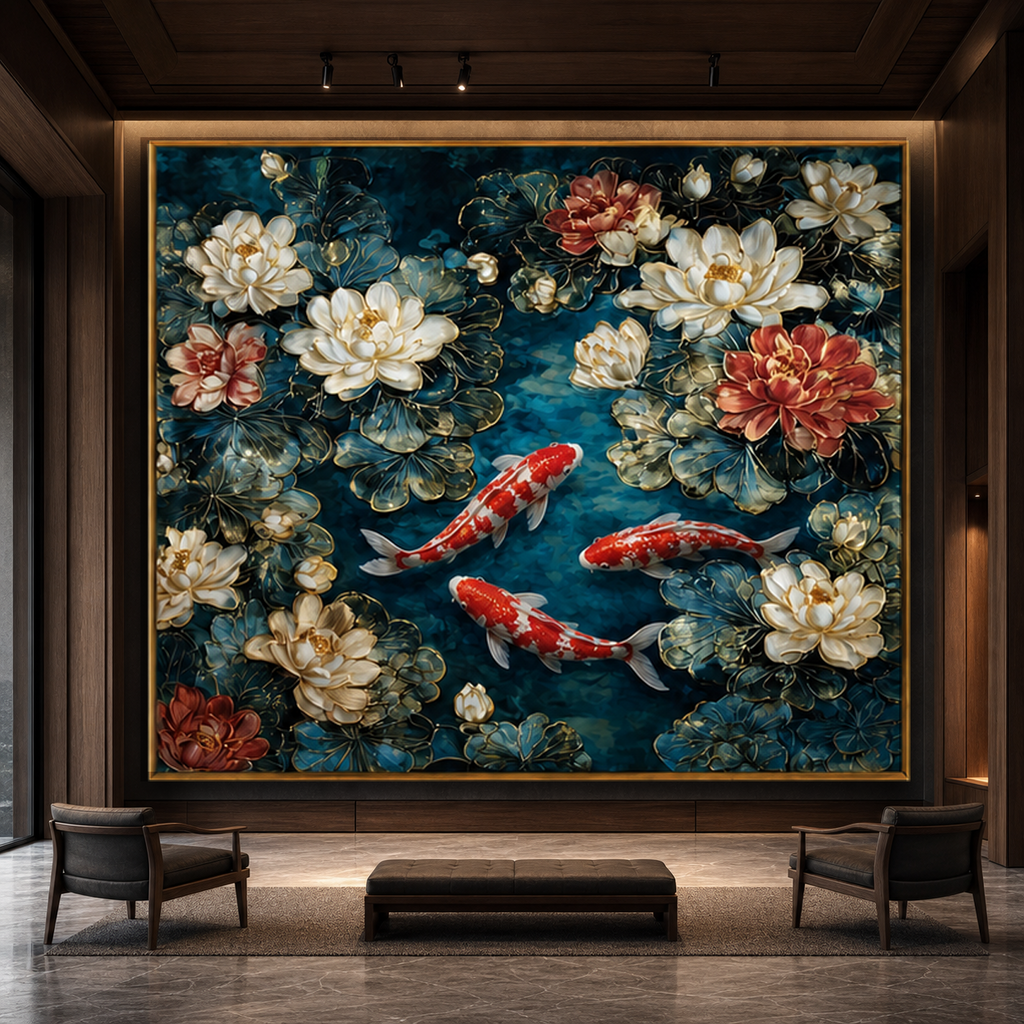 AVIORART Koi Lotus Wall Art Canvas