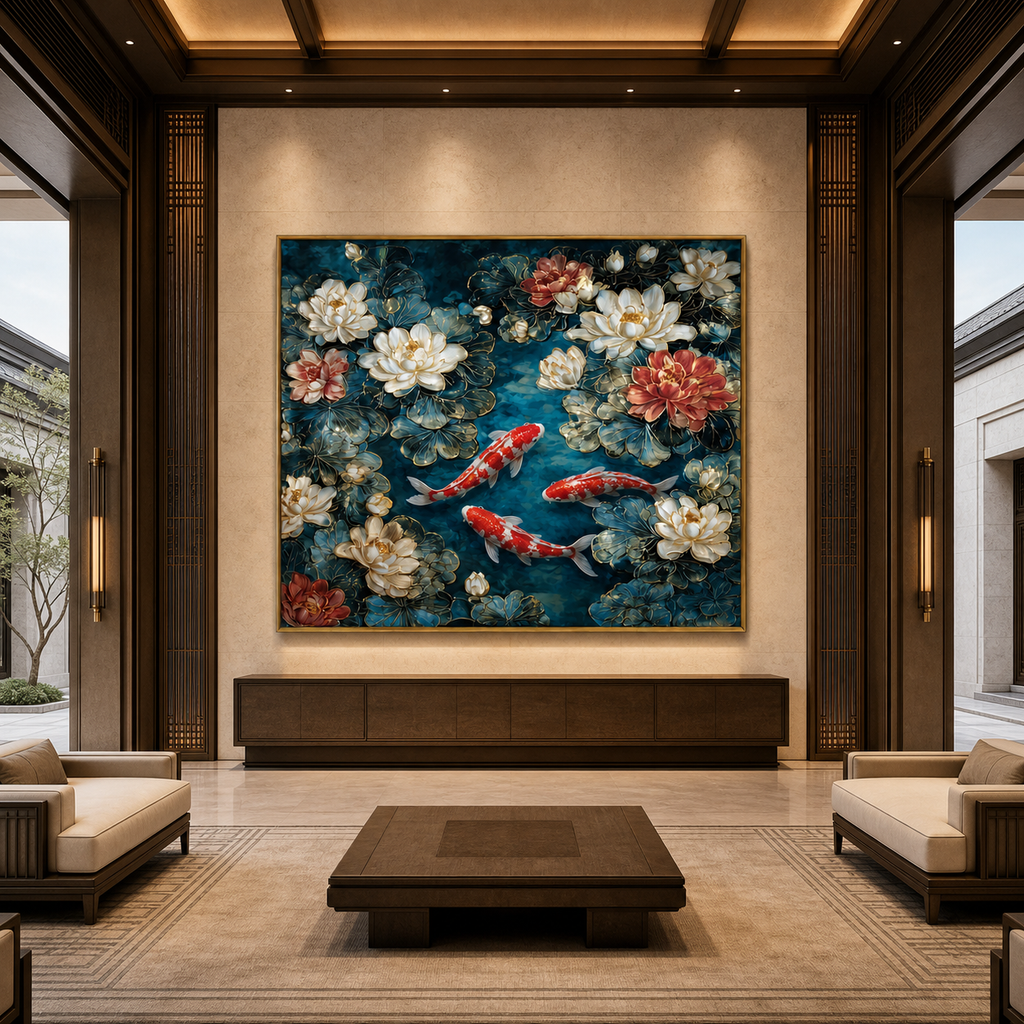 AVIORART Koi Lotus Wall Art Canvas