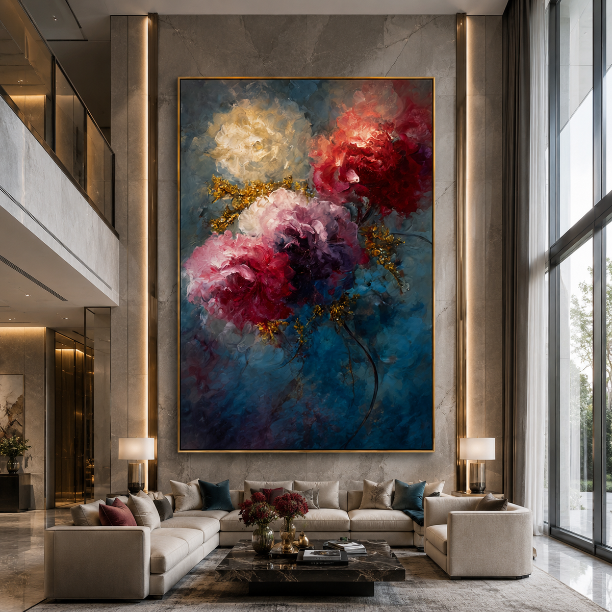 AVIORART Sapphire Blooms Wall Art Canvas