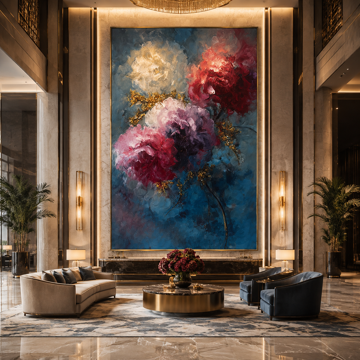 AVIORART Sapphire Blooms Wall Art Canvas